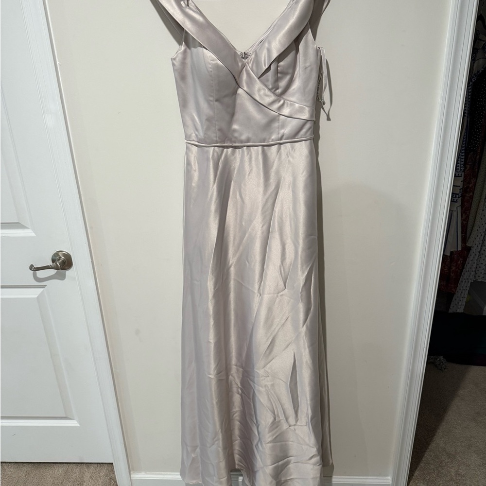 Mori Lee Satin Cream Maxi Dress